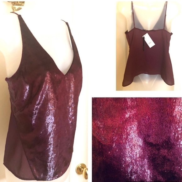 𝅺J Brand Velvet Soft V Neck Sleeveless Cami Italy Timeless Luxury Chic Oxblood - Picture 5 of 11